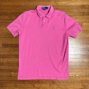 Polo by Ralph Lauren Men's Pink Polo Shirt Green Logo Cotton Large‎ L